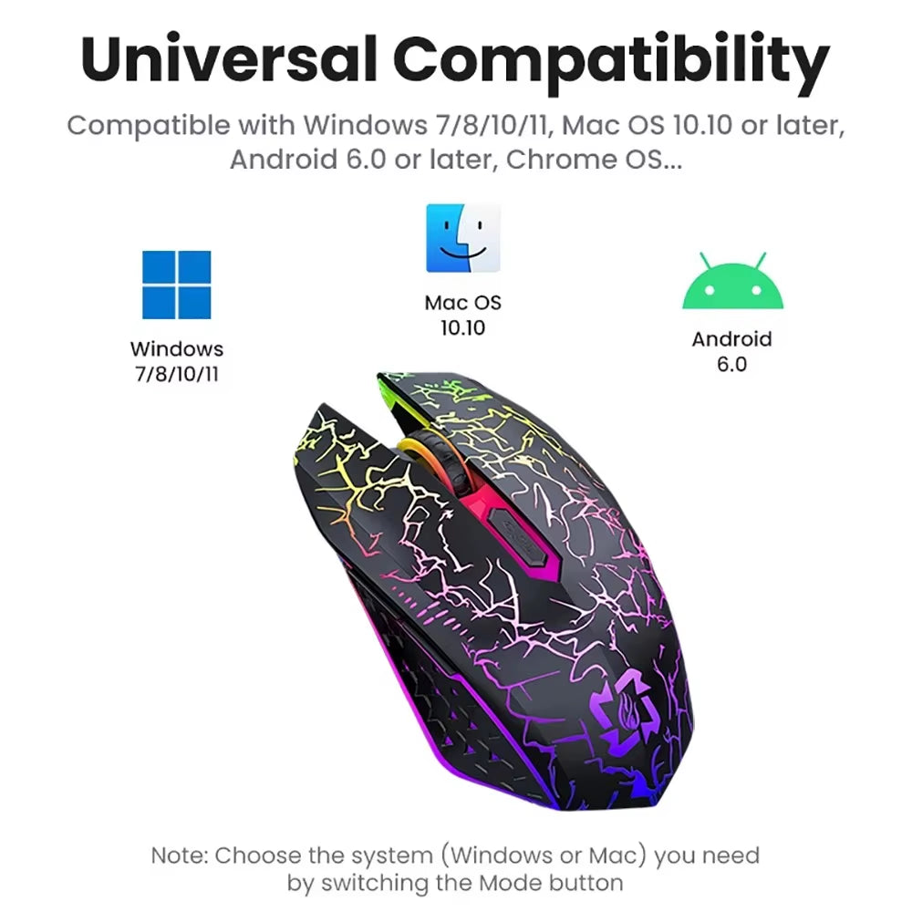 Silent Rechargeable 2.4G Bluetooth Gaming Mouse - 800-1200-1600 DPI for PC, Laptop & Macbook