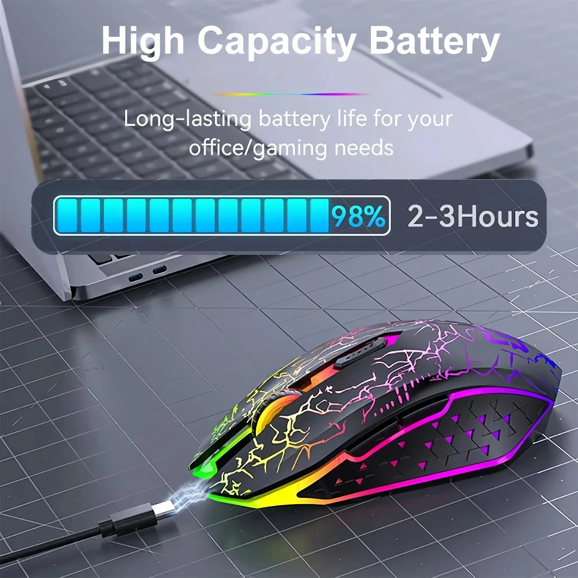 Silent Rechargeable 2.4G Bluetooth Gaming Mouse - 800-1200-1600 DPI for PC, Laptop & Macbook