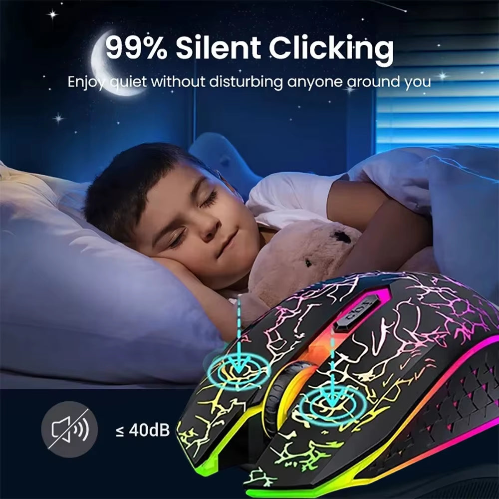 Silent Rechargeable 2.4G Bluetooth Gaming Mouse - 800-1200-1600 DPI for PC, Laptop & Macbook